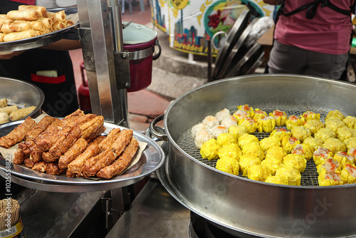 Steamed dim sum for sale in Jalan Alor a street food night market located in the Bukit Bintang area, Kuala Lumpur.  photo