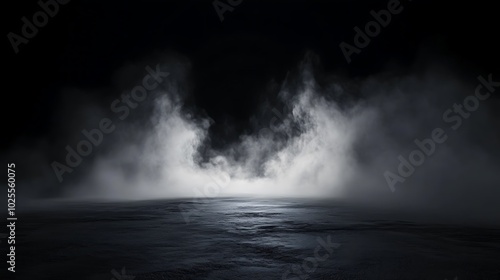 Dark Mysterious Foggy Scene with a Glowing Surface