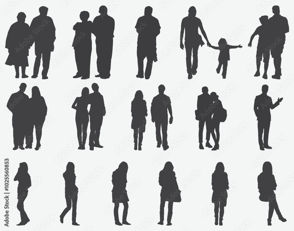 People Silhouettes, Vector characters - silhouettes. Portraits of women and men. Group of men. People Silhouettes, Vector characters - silhouettes. Portraits of women and men. Group of men.