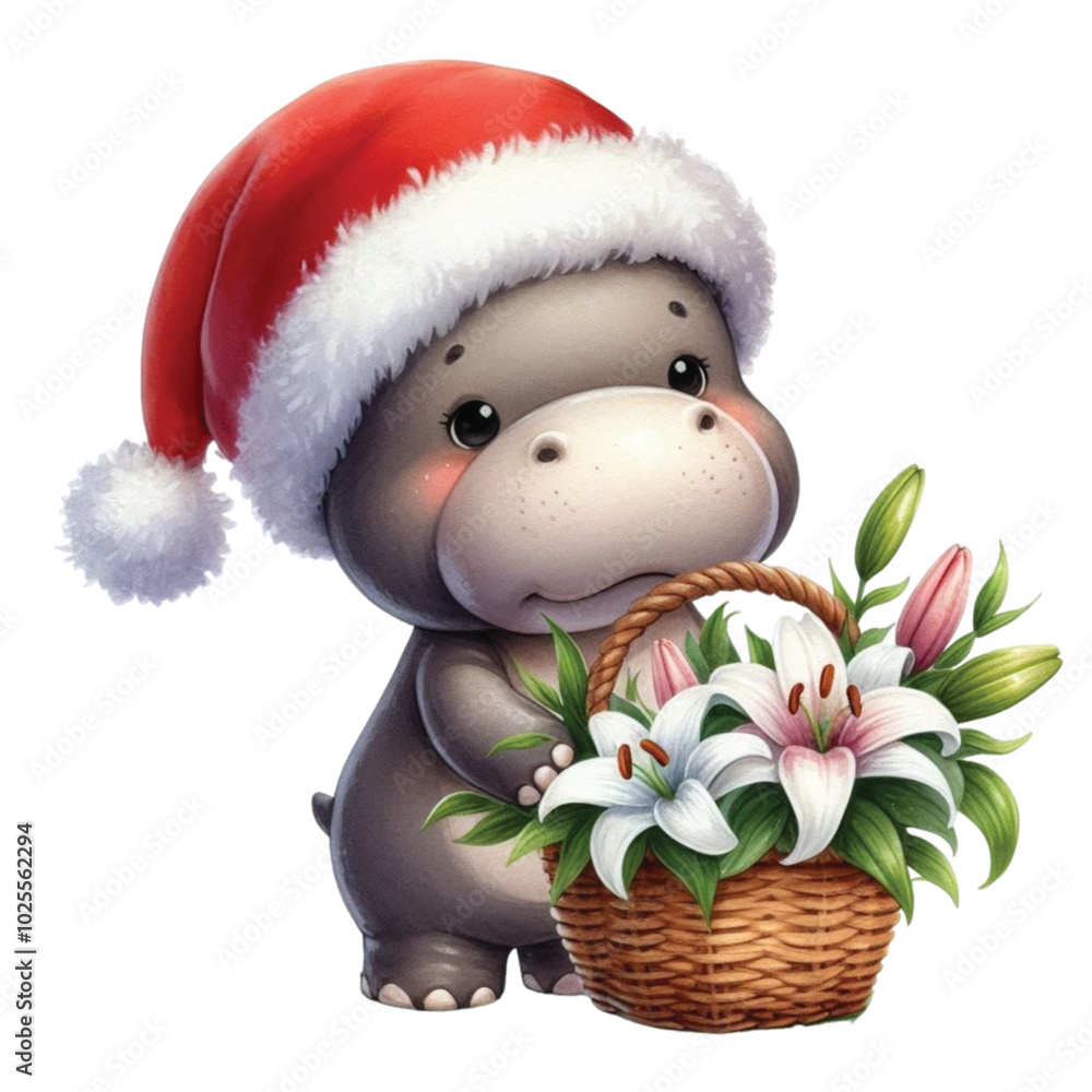 Cute hippopotamus with Christmas clipart watercolor
Cute hippopotamus with Christmas clipart watercolor