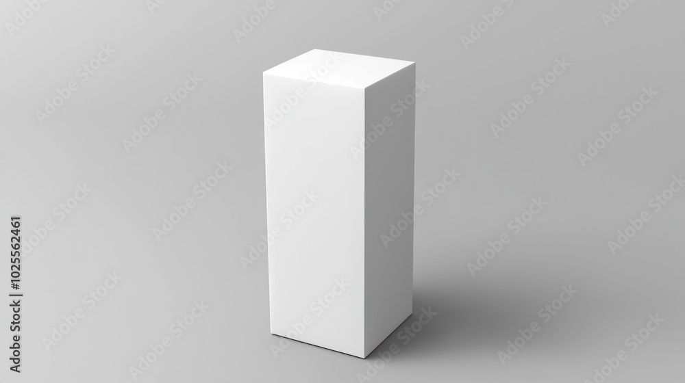 Upright tall and slim white 3D box, illustrated for product presentation purposes. Upright tall and slim white 3D box, illustrated for product presentation purposes.
