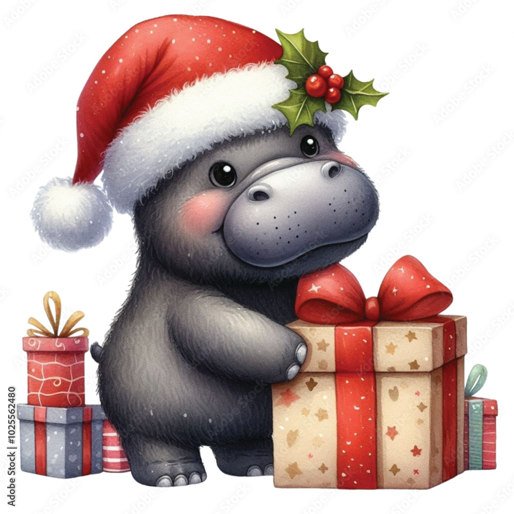 Cute hippopotamus with Christmas clipart watercolor
Cute hippopotamus with Christmas clipart watercolor