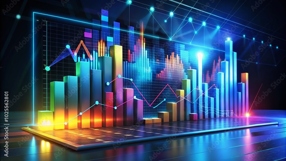 Engaging Digital Data Visualization with Colorful Charts and Graphs on Dark Background for Business Insights Engaging Digital Data Visualization with Colorful Charts and Graphs on Dark Background for Business Insights