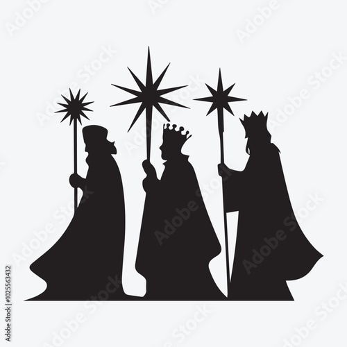Three Kings Silhouette Vector Symbols on White Background