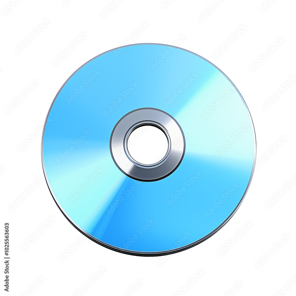 A shiny blue disc resting on a white surface illuminated by soft lighting A shiny blue disc resting on a white surface illuminated by soft lighting