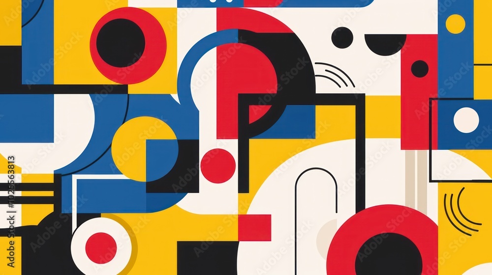 Obraz premium Abstract Geometric Pattern with Yellow, Red, Blue, and Black Shapes