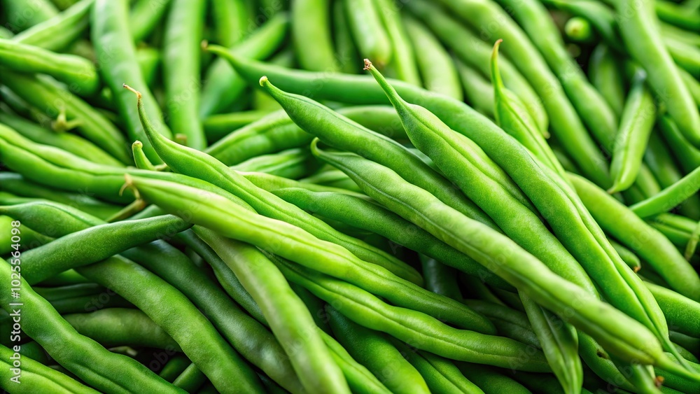 Detailed macro shot of fresh green beans, low angle view Detailed macro shot of fresh green beans, low angle view