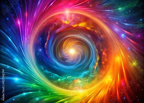 Ethereal Rainbow Spiraling Vortex Background with Radiating Energy Streams and Space for Copy in a Colorful Cosmic