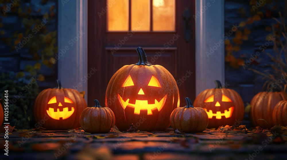 Fototapeta premium Pumpkins for home decoration, front yard decoration for Halloween