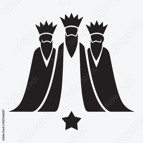 Three Kings Silhouette Vector Symbols on White Background