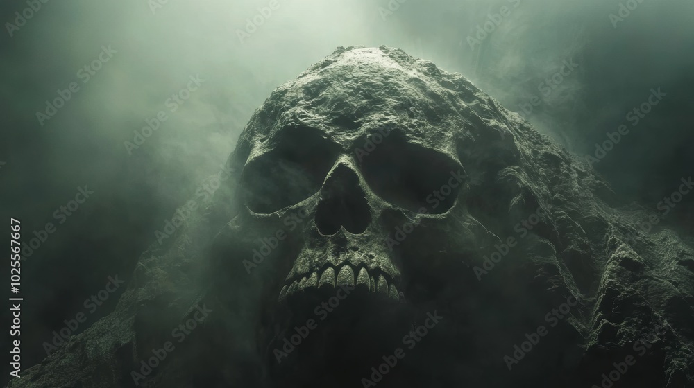 Rocky mountain in the shape of a human skull. Fantasy theme. Halloween poster. Rocky mountain in the shape of a human skull. Fantasy theme. Halloween poster.