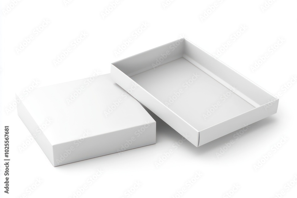 Realistic depiction of an open, glossy, white gift box on a clean white background. Realistic depiction of an open, glossy, white gift box on a clean white background.