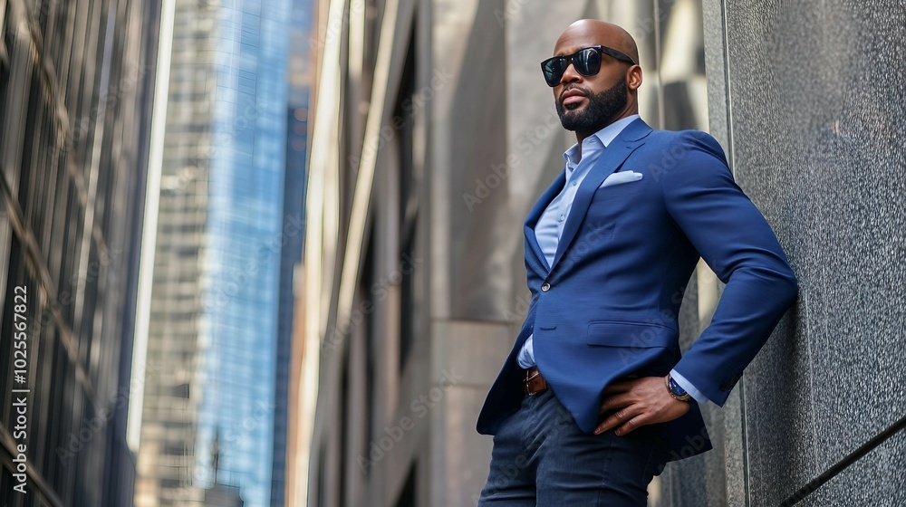 Confident Businessman Leaning Against Building in City Confident Businessman Leaning Against Building in City