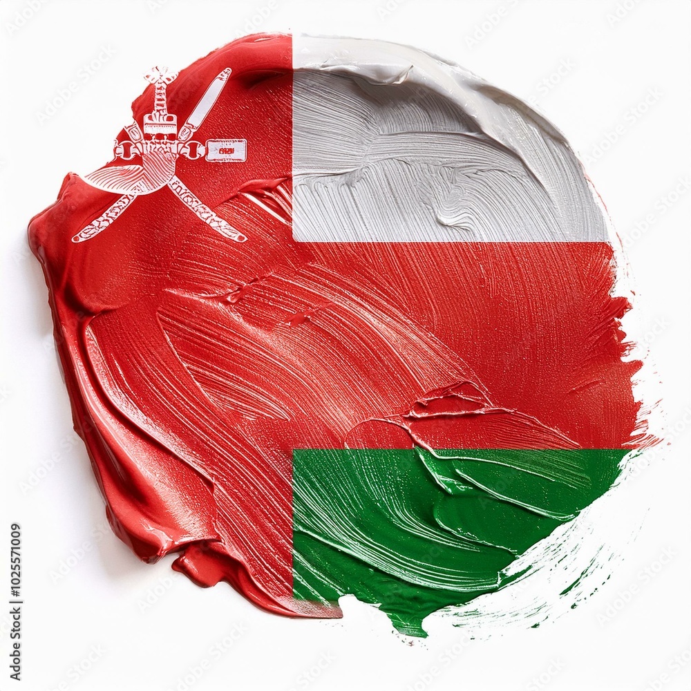 Naklejka premium 絵の具とオマーンの国旗(Paint of the Oman flag.) 