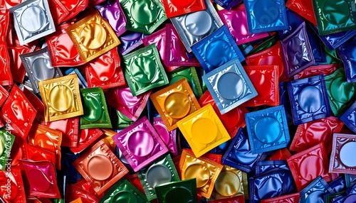 Colorful condoms in individual wrappers