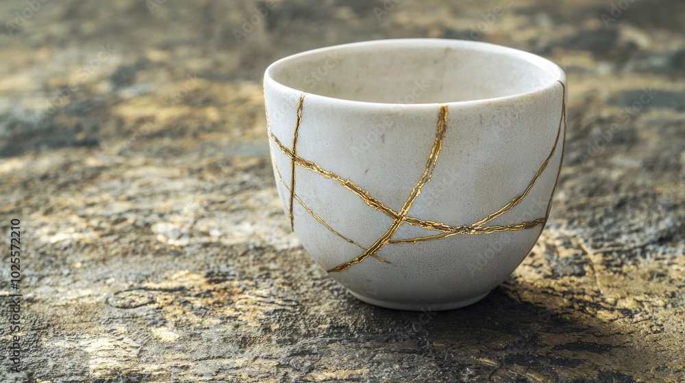 Luxurious Kintsugi-Inspired Coffee Cup Displayed on Rustic Cafe Table, Symbolizing Beauty in Imperfections Luxurious Kintsugi-Inspired Coffee Cup Displayed on Rustic Cafe Table, Symbolizing Beauty in Imperfections