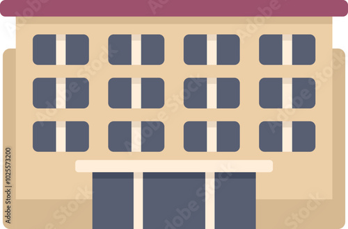 Flat style building with large windows and entrance doors for an office building, hospital, courthouse or other commercial property