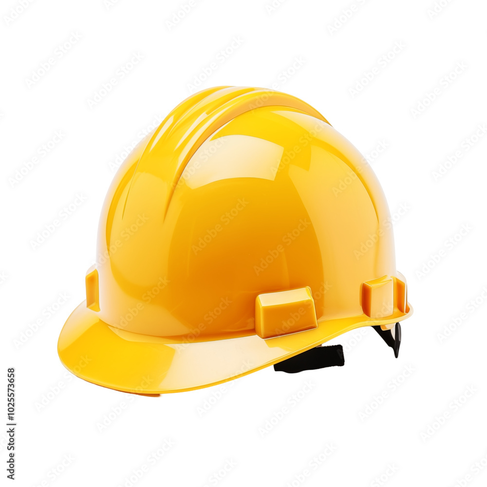 Fototapeta premium Bright yellow hard hat resting on a transparent background for construction safety gear