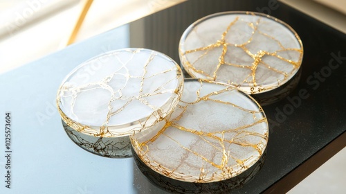 Modern Kintsugi Glass Coaster Set on a Contemporary Coffee Table Adding Artistic Flair to Everyday Use photo