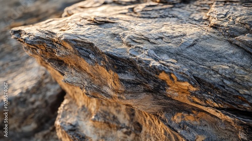 A macro view of a weathered desert boulder, showing layers of erosion and texture in the sun-scorched rock