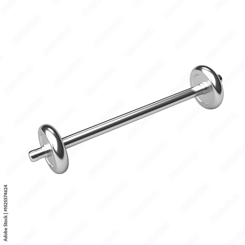 Shiny stainless steel dumbbell resting on a white surface after a workout session Shiny stainless steel dumbbell resting on a white surface after a workout session