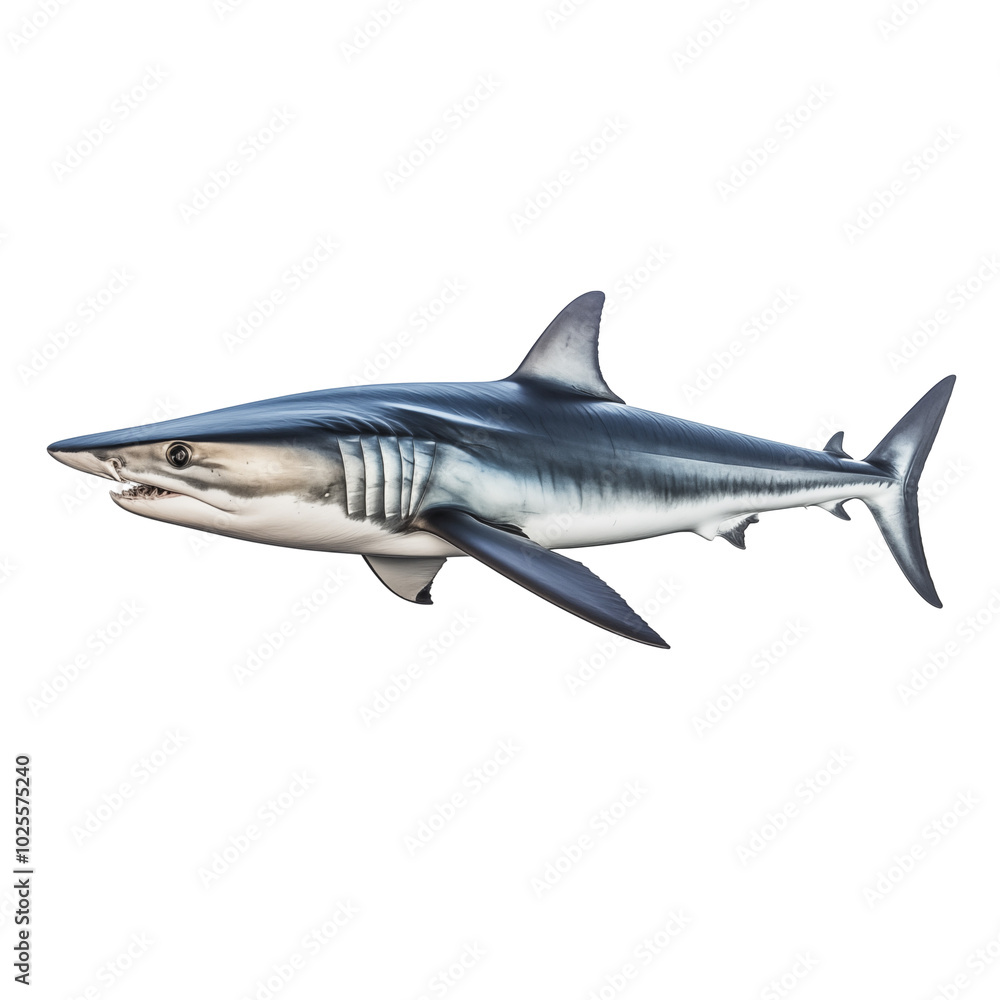 Obraz premium Realistic depiction of a shark swimming in ocean waters during daylight hours