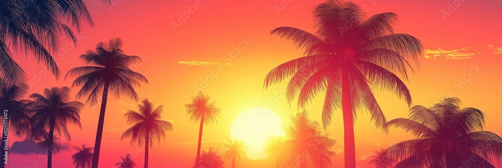 tropical palm trees with vibrant sky background during sunset tropical palm trees with vibrant sky background during sunset