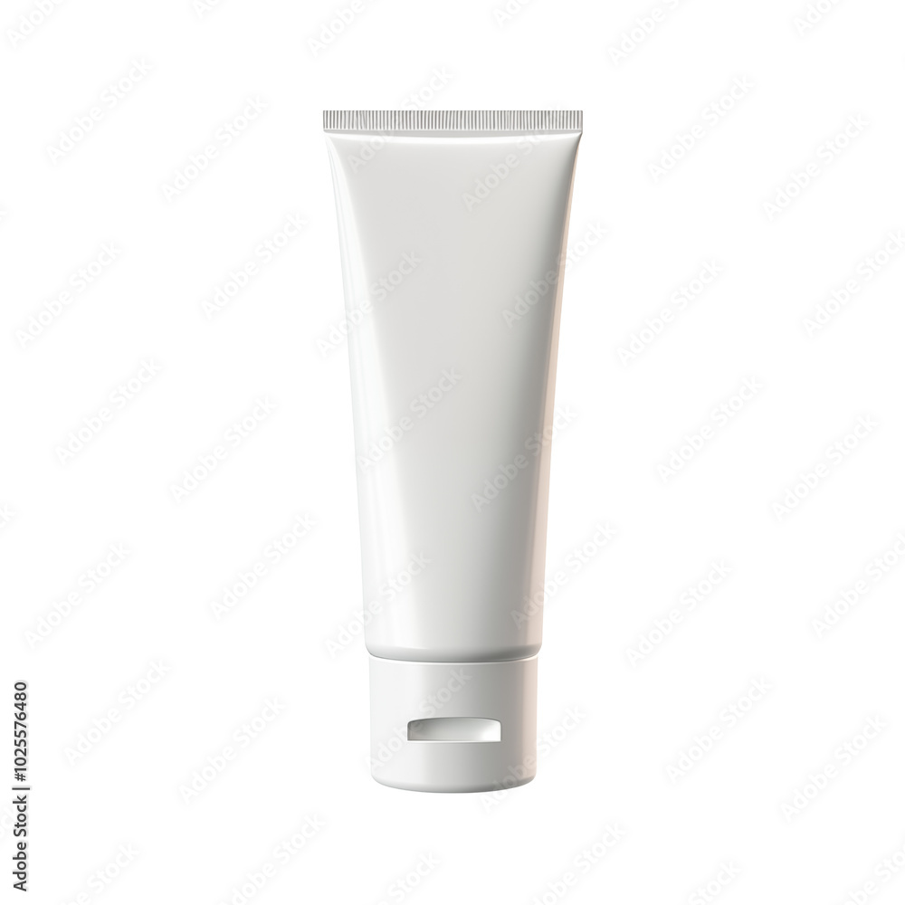 Simple white tube container for skincare products against a neutral background Simple white tube container for skincare products against a neutral background