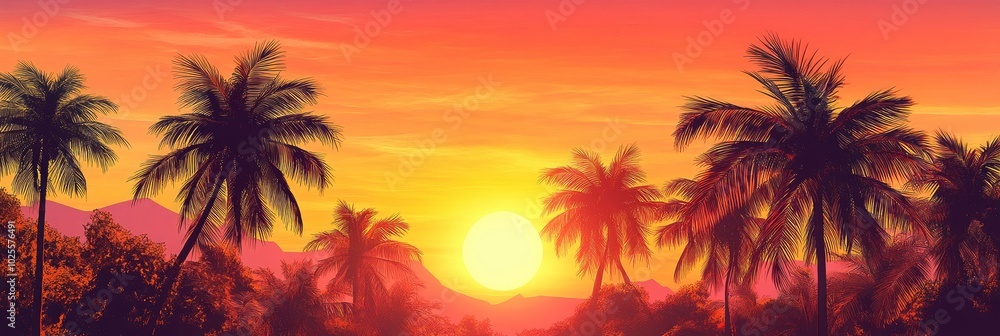 tropical palm trees with vibrant sky background during sunset tropical palm trees with vibrant sky background during sunset