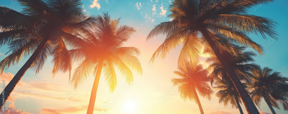 tropical palm trees with vibrant sky background during sunset tropical palm trees with vibrant sky background during sunset