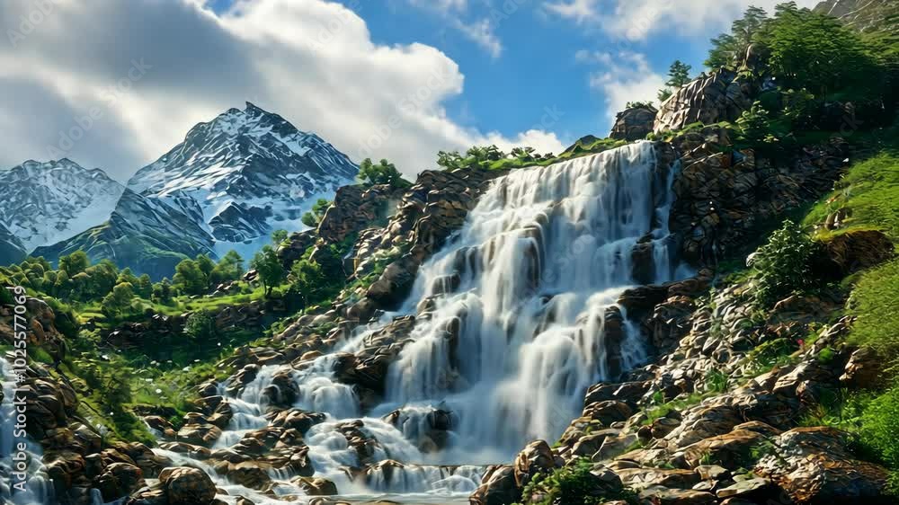 A breathtaking waterfall cascading down a rocky cliff, captured in a dynamic timelapse sequence that showcases the beauty and power of nature. A breathtaking waterfall cascading down a rocky cliff, captured in a dynamic timelapse sequence that showcases the beauty and power of nature.
