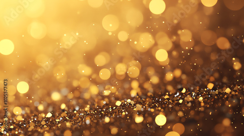 Golden bokeh background with shimmering lights creating a festive and elegant atmosphere, perfect for celebrations and special occasions.