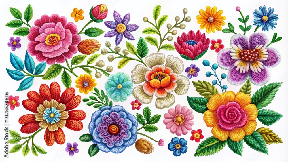 Flower Embroidery PNG Cut Out Element Set for Creative Design Projects, Scrapbooking, and DIY Crafts - High Quality Flower Embroidery PNG Cut Out Element Set for Creative Design Projects, Scrapbooking, and DIY Crafts - High Quality