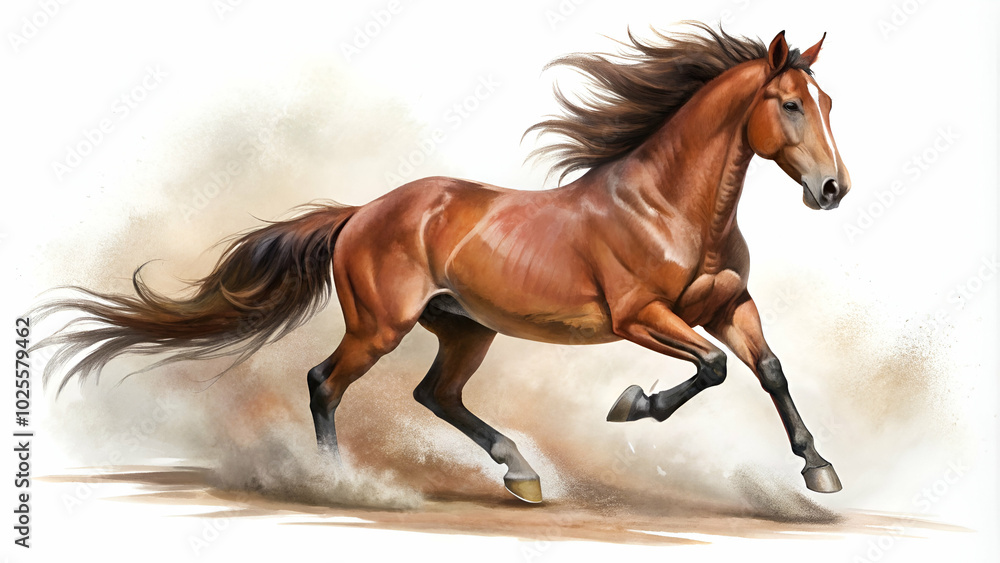 Obraz premium powerful brown horse running freely