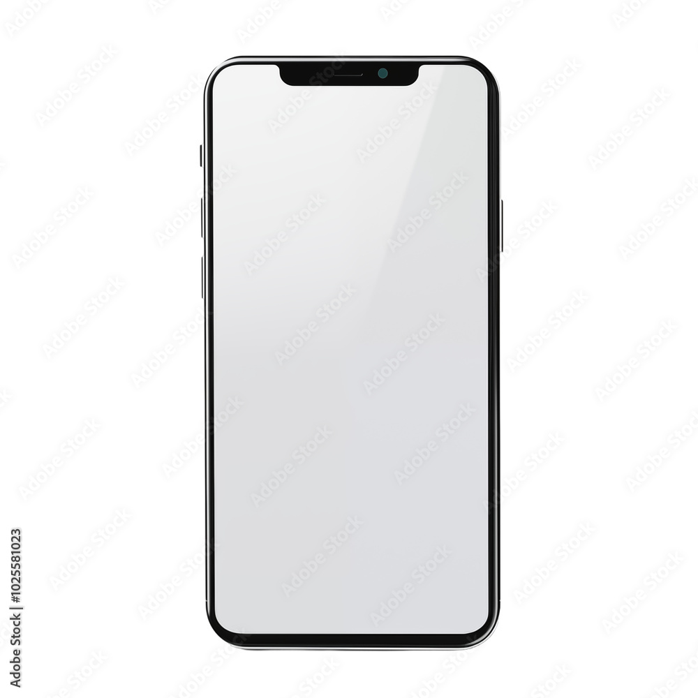 Modern smartphone standing upright on a flat surface showcasing a blank screen and sleek design Modern smartphone standing upright on a flat surface showcasing a blank screen and sleek design