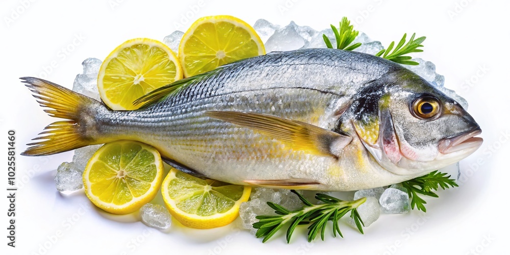 Fresh Frozen Dorado Fish Isolated on White Background Perfect for Seafood Dishes and Healthy Cooking Inspiration Fresh Frozen Dorado Fish Isolated on White Background Perfect for Seafood Dishes and Healthy Cooking Inspiration