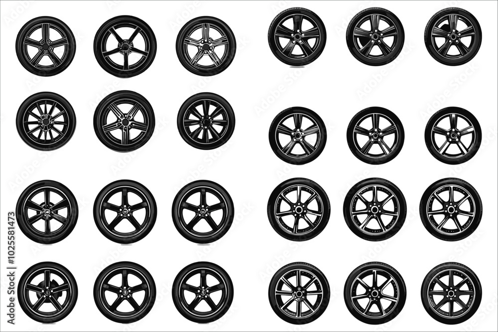 Black silhouettes of car wheel set. Car wheel silhouettes collection vector. Vector car wheel silhouettes. Vector illustrations of car wheel silhouettes set. Vector art of car wheel silhouettes icons Black silhouettes of car wheel set. Car wheel silhouettes collection vector. Vector car wheel silhouettes. Vector illustrations of car wheel silhouettes set. Vector art of car wheel silhouettes icons