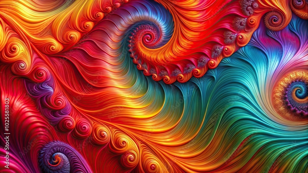 Dynamic vermilion abstract curls ripple through a colorful realm of fractal elegance and vivid swirls Dynamic vermilion abstract curls ripple through a colorful realm of fractal elegance and vivid swirls