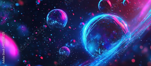 Wallpaper Mural Neon Planets in the Cosmos Torontodigital.ca