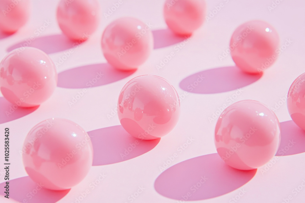 Pink candy balls scattered on a pink background. Pink candy balls scattered on a pink background.