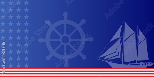 Columbus Day copy space Background Celebration with America flag and Columbus ship silhouette