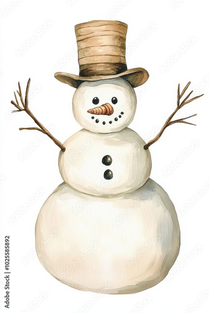 Playful snowman with a hat, on a white isolated background. Playful snowman with a hat, on a white isolated background.