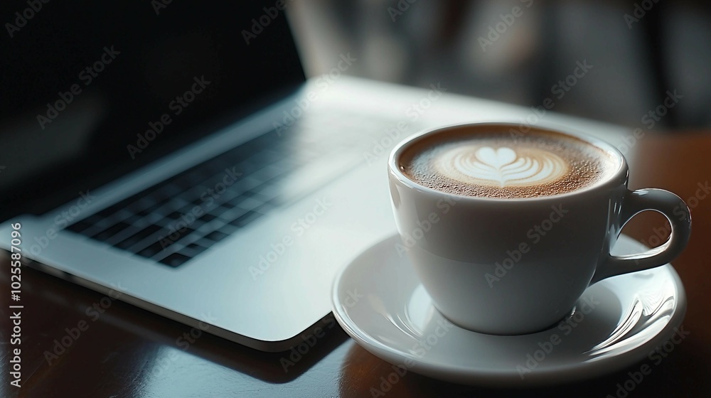 Latte Art and Laptop on a Table Latte Art and Laptop on a Table