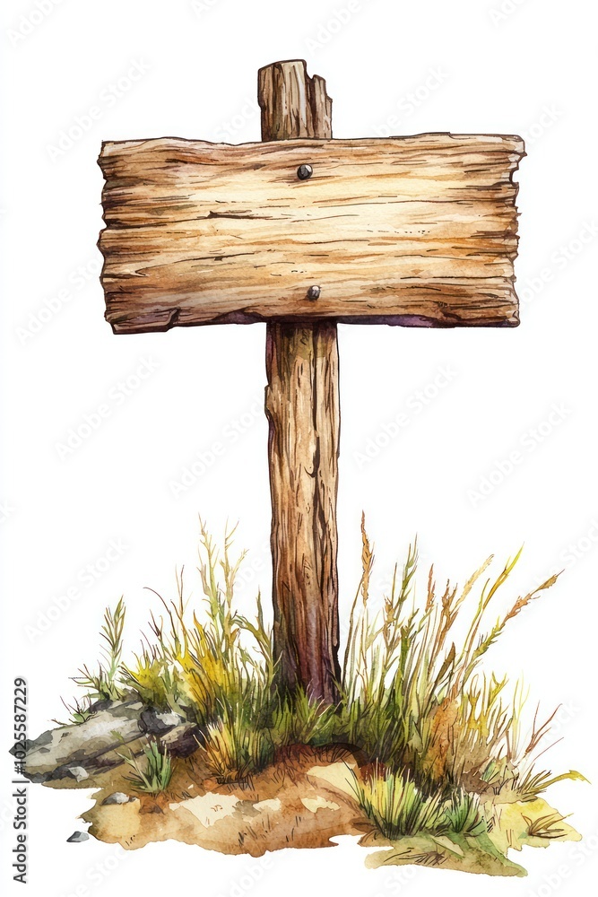 Isolated high-quality watercolor illustration of a rustic wooden signboard for vintage themes. Isolated high-quality watercolor illustration of a rustic wooden signboard for vintage themes.