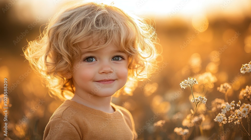A cheerful child beams in a sunny field, surrounded by wildflowers, exuding pure joy and the spirit of playfulness. A cheerful child beams in a sunny field, surrounded by wildflowers, exuding pure joy and the spirit of playfulness.