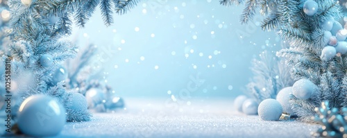Holiday-themed 3D background, featuring frosted borders for virtual presentations.
