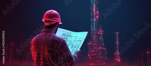 Engineer Planning a Futuristic Industrial Site photo