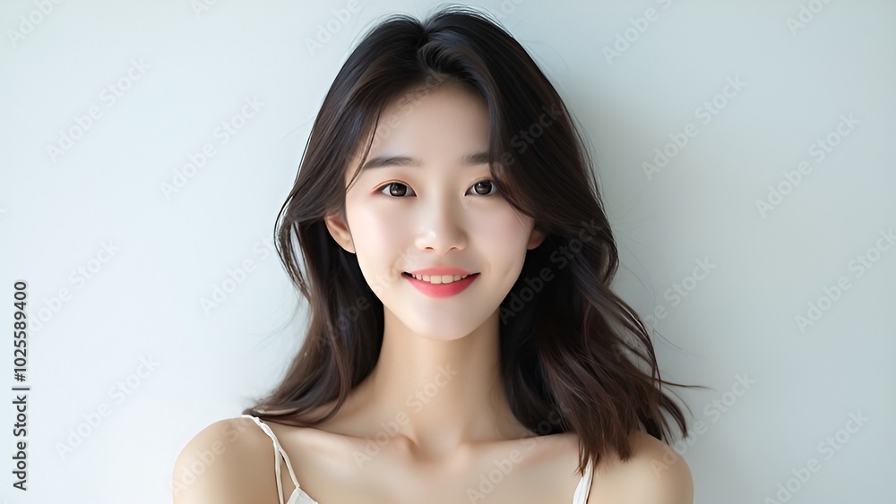 Beautiful and young asian woman with clean skin and gentle smile. On white background. Beautiful and young asian woman with clean skin and gentle smile. On white background.
