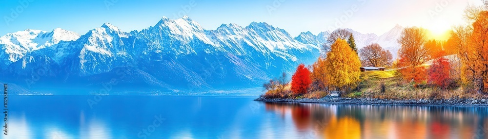 Snow-capped mountains, bright horizon, serene morning, Positive feel, Watercolor style Snow-capped mountains, bright horizon, serene morning, Positive feel, Watercolor style