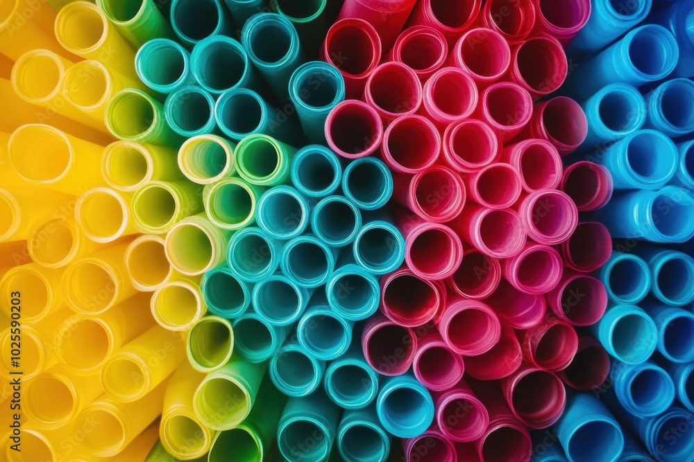 An array of plastic straws in different colors arranged in a pattern, visualizing their environmental impact and the move towards eco-friendly alternatives An array of plastic straws in different colors arranged in a pattern, visualizing their environmental impact and the move towards eco-friendly alternatives